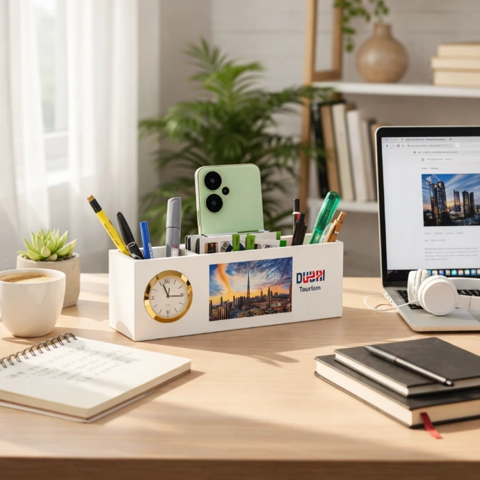 white wooden pen stand on the table 