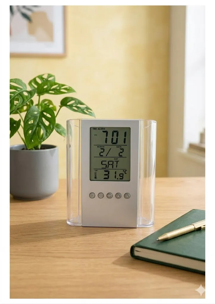 Digital Desk Clock & Pen Holder with Temperature Display 🖊️⏰