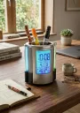 Multifunctional Digital Desk Organizer & Pen Holder 🖋️⏰