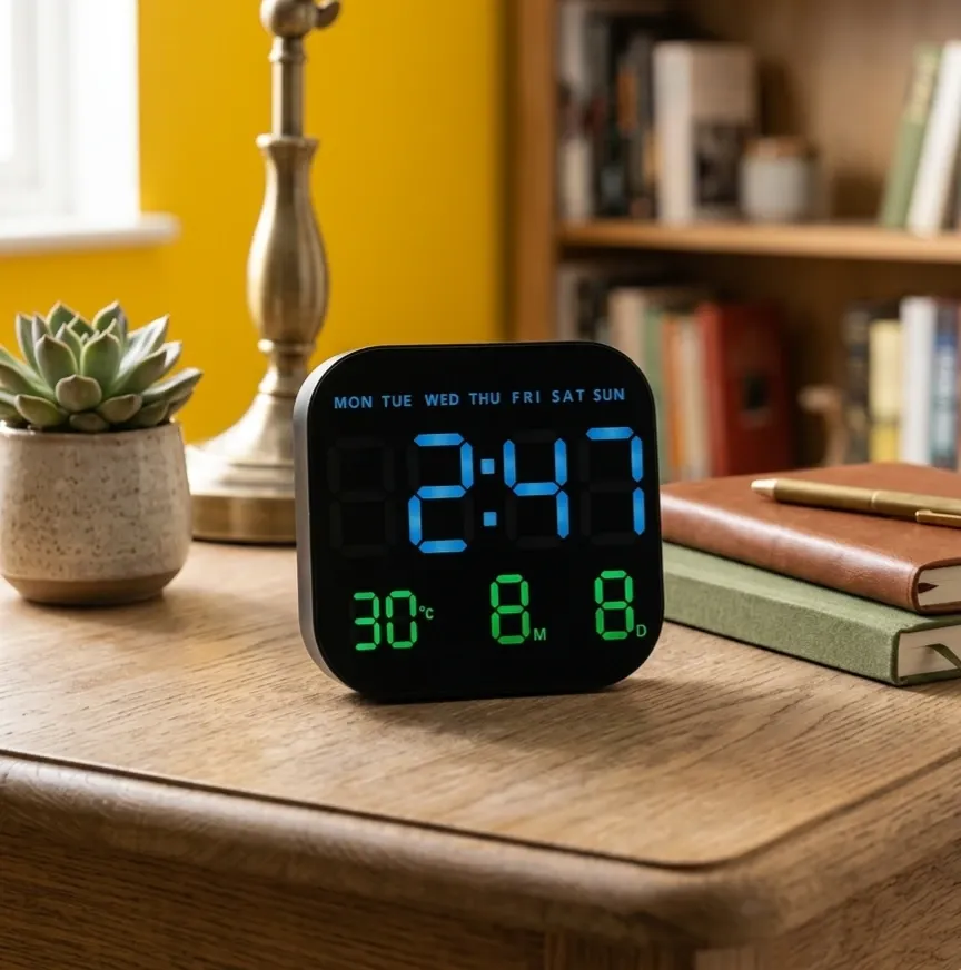 Modern Digital Wall & Desk Clock 🕒 | Temperature & Calendar Display | Vibrant RGB LED ✨