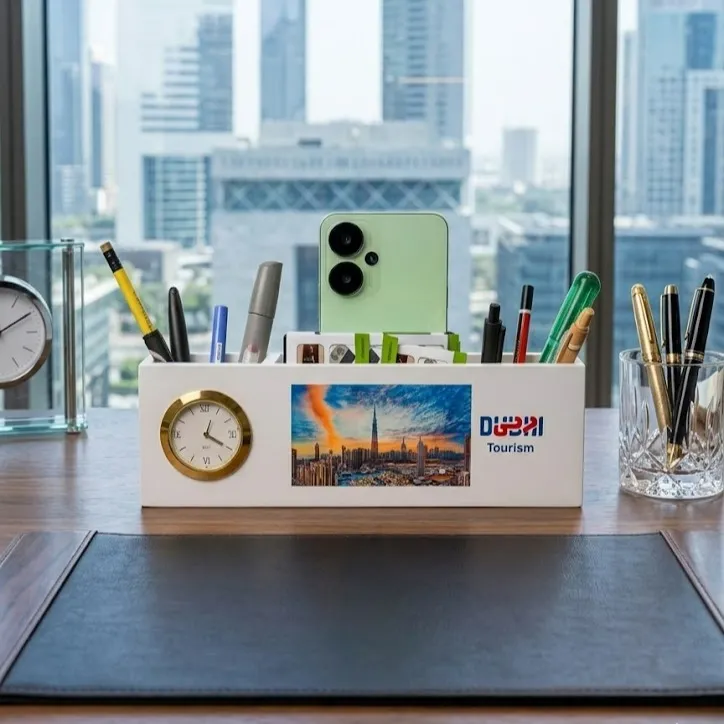 Dubai Tourism Edition: Premium Desktop Organizer with Clock 🏙️