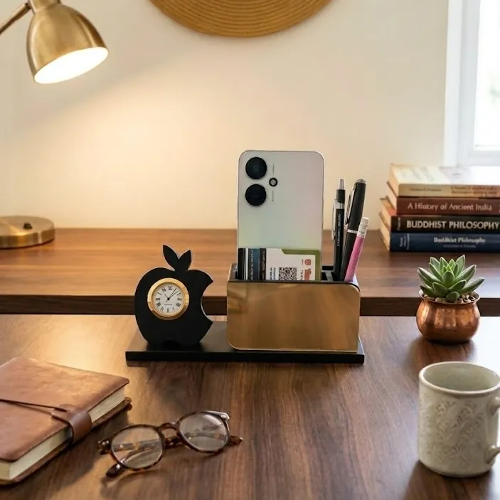 Premium Minimalist Desk Organizer with Analog Clock & Smartphone Stand 🕰️📱