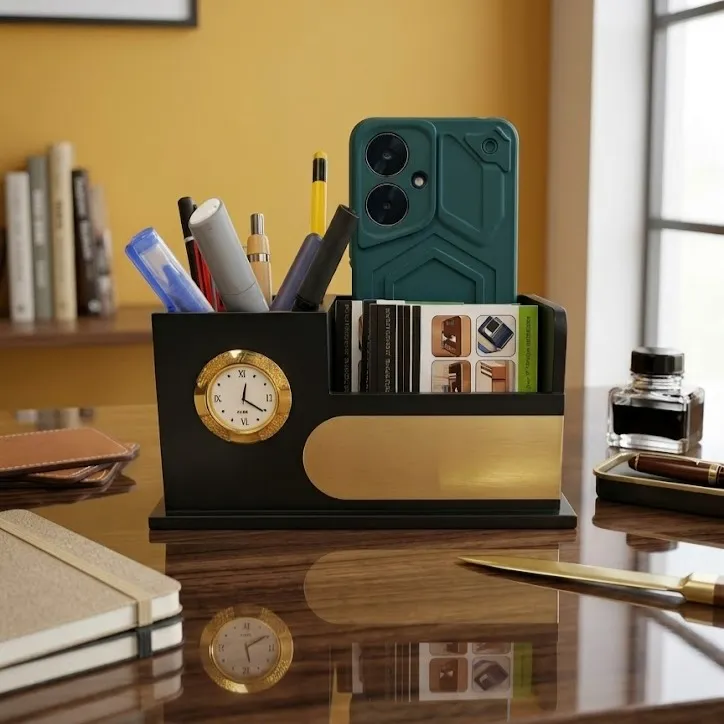 Elegant Desktop Organizer with Analog Clock & Phone Stand 🕰️📱
