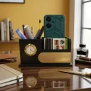 Elegant Desktop Organizer with Analog Clock & Phone Stand 🕰️📱